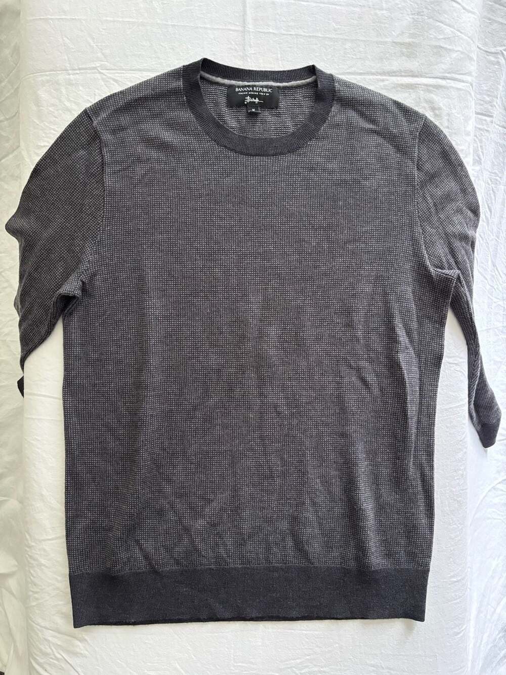 Banana Republic Italian Merino Birdseye Crew Neck Sweater in Dark Charcoal